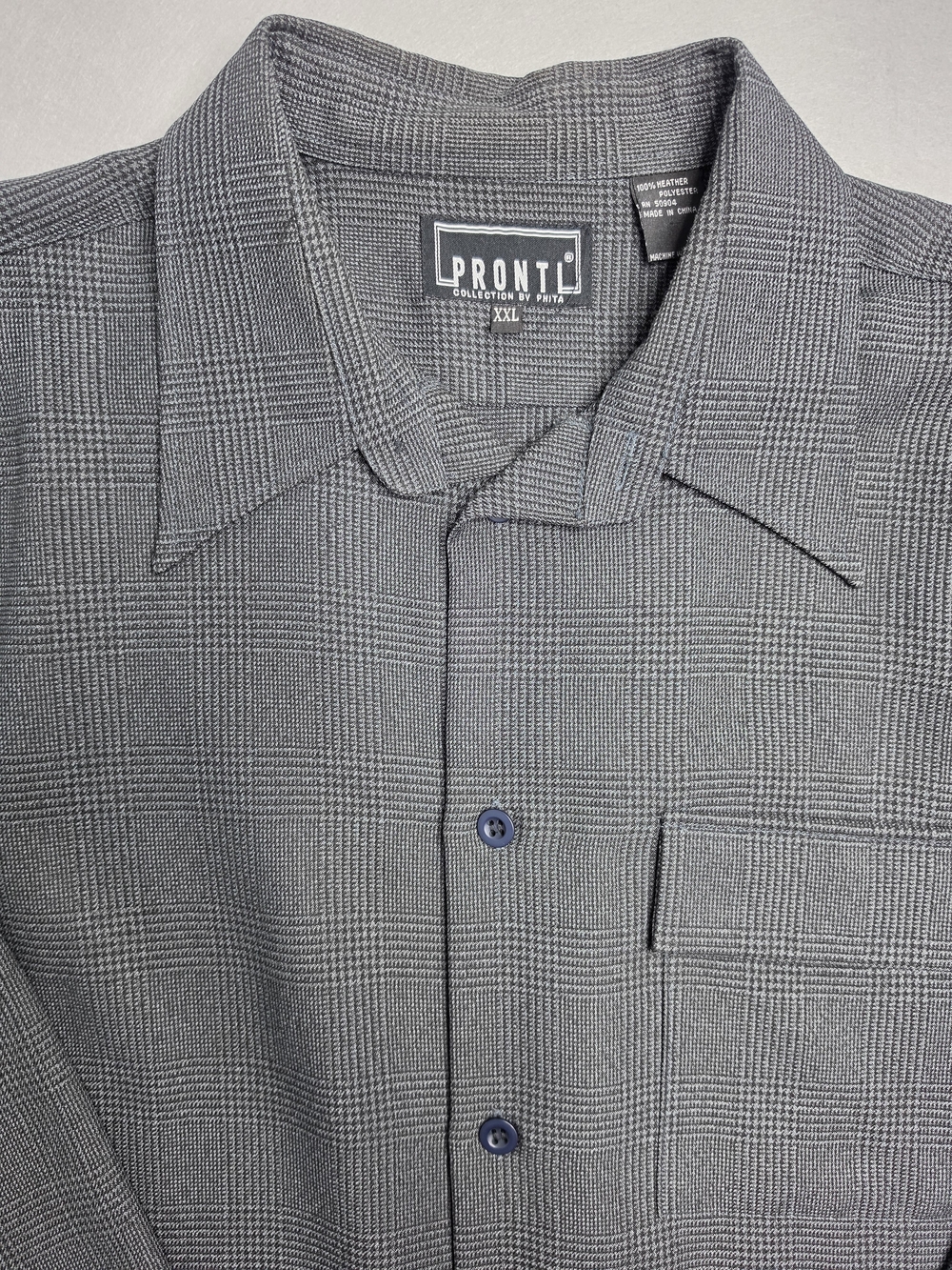 Pronti Men's‎ Gray Plaid Button-Up Dress Shirt With Front Pocket Size XXL